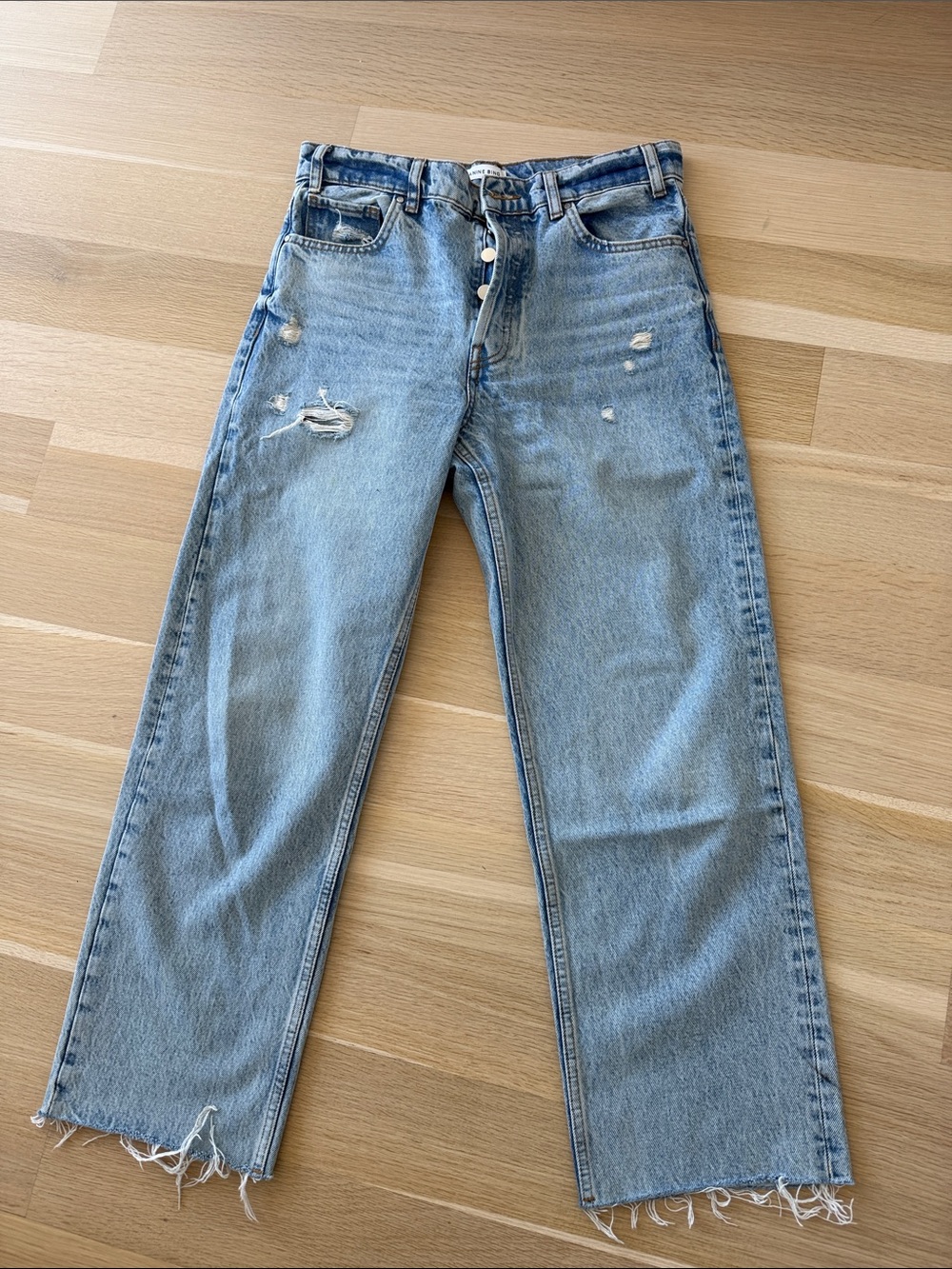 Anine Bing Gavin Light Blue Distressed Straight Leg Jeans